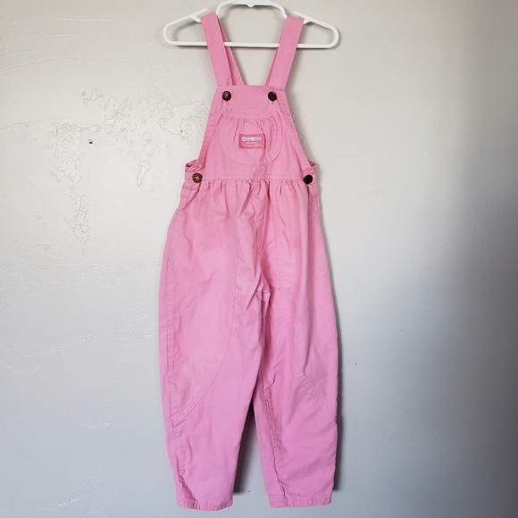 OshKosh Vintage Little Girl 5 Solid Pink Vestbak Overalls Jumpsuit One Piece 90s